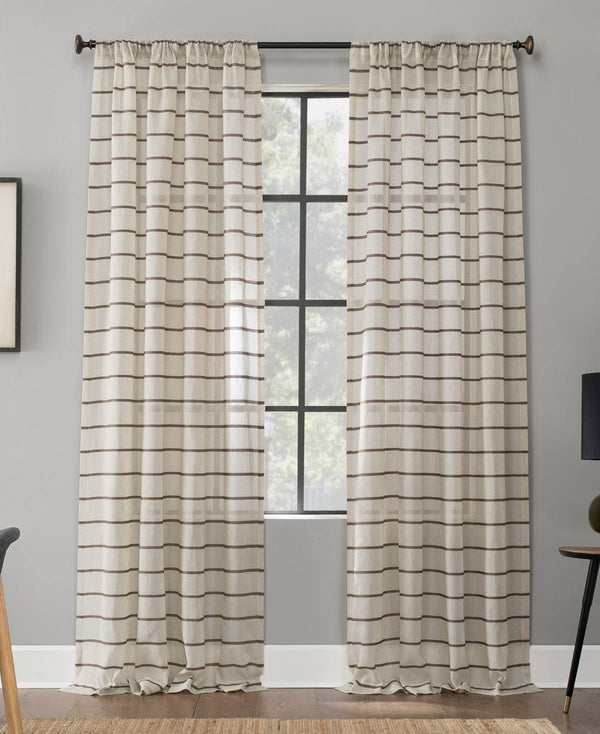 Clean Window Twill Stripe Anti-Dust Curtain Panel, 52" x 84" - Mocha