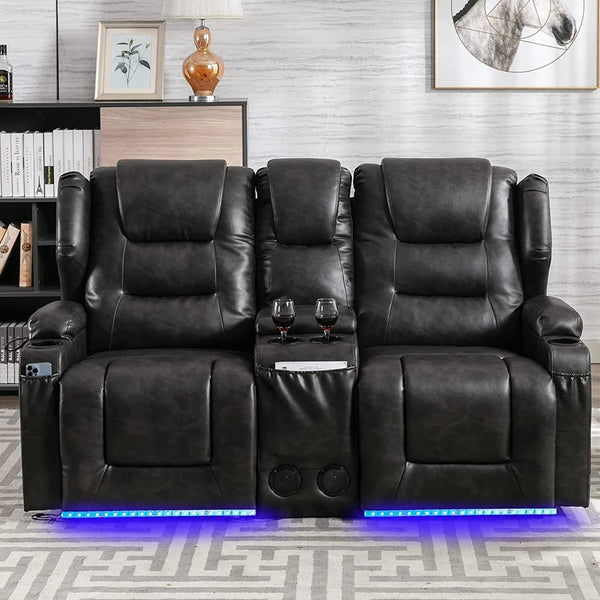 IPKIG Electric Home Theater Seating - Power Recline Chair Loveseat RV Sofa with Console, 67" Double Recliner 2 - Seater RV Couch with Storage/USB
