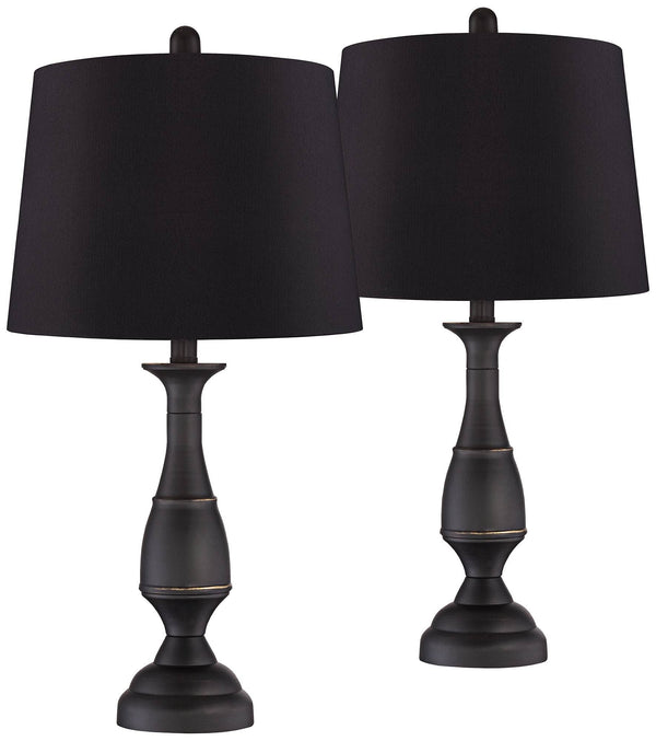 Regency Hill Ben Rustic Farmhouse Table Lamps 25" High Set of 2 Dark Bronze Metal Black Faux Silk Drum Shade for Bedroom Living Room Bedside Office