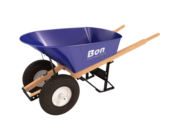 Bon 11 - 676 Double Knobby Tire Steel Wheel Barrow - 6 cu ft Tray - Wood Handle