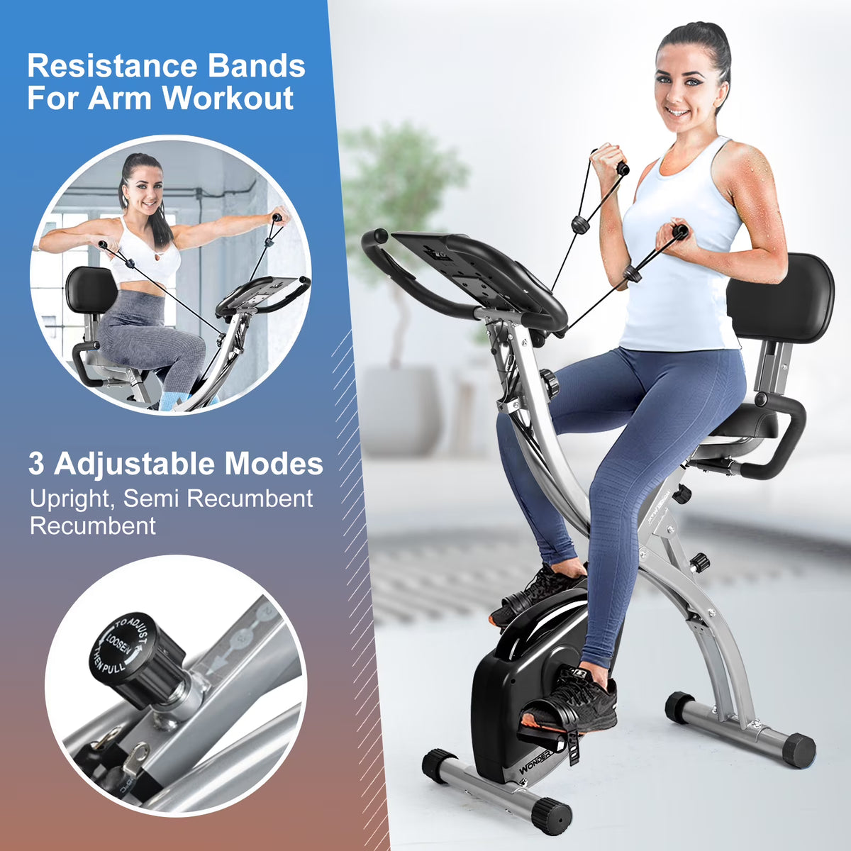 Wonder Maxi Foldable Exercise Bike for Home Magnetic Stationary Bike Indoor Cycling Upright Bicycle Indoor Cycle Recumbent Exercise Bike with Arm