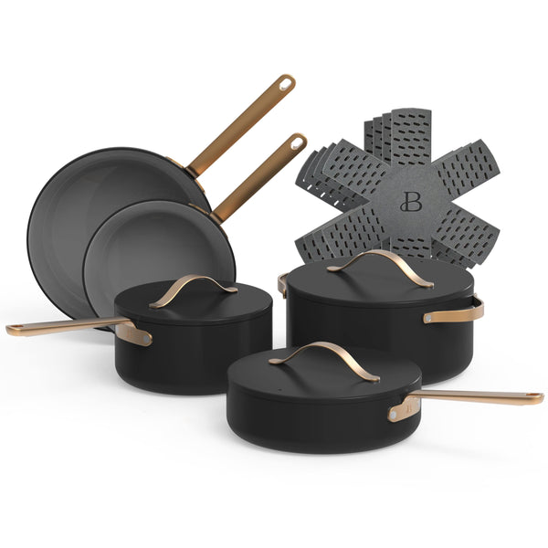 Beautiful 12pc Ceramic Non-Stick Cookware Set, Black Sesame