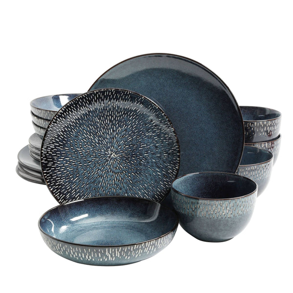 Gibson Elite Dinnerware Matisse 16-Piece Double Bowl Set, Cobalt