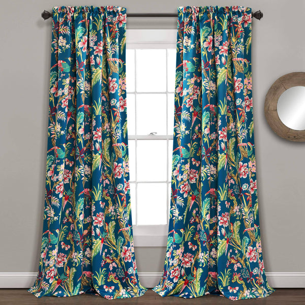 Dolores Room Darkening Window Curtain Panels, Navy & Multi / 84" x 52" + 2" Header