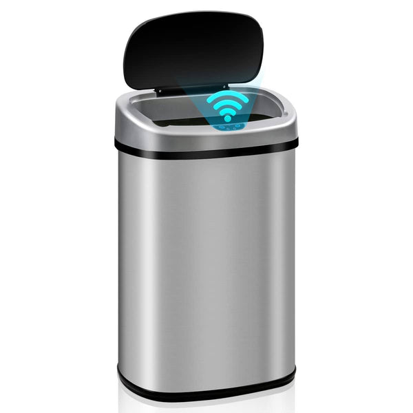 Bigacc 13 Gallon Touch-Free Automatic Stainless-Steel Trash Can Garbage Can Metal Trash Bin with Lid for Kitchen Living Room Office