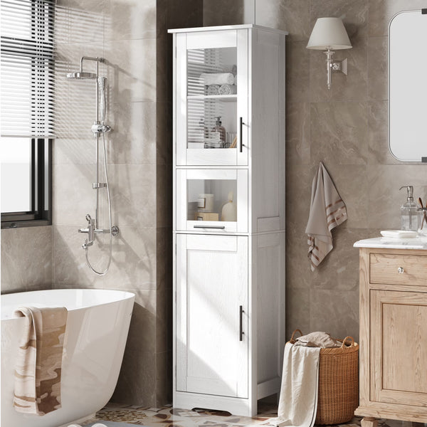 Bathroom Cabinet, Tall Storage Cabinet with Doors and Adjustable Shelf, Freestanding Floor Pantry Cabinet for Kitchen, Living Room, Laundry Room