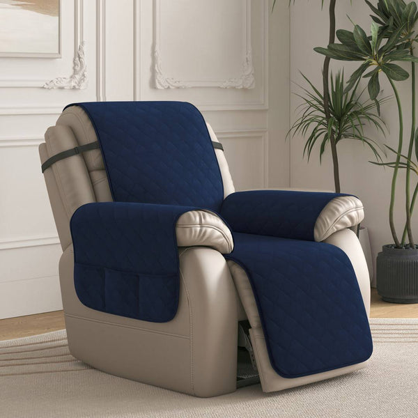 Subrtex 1-Piece Reversible Quilted Recliner Chair Cover with Elastic Adjustable Strap,Small, Navy, Size Two Sizes for The Perfe
